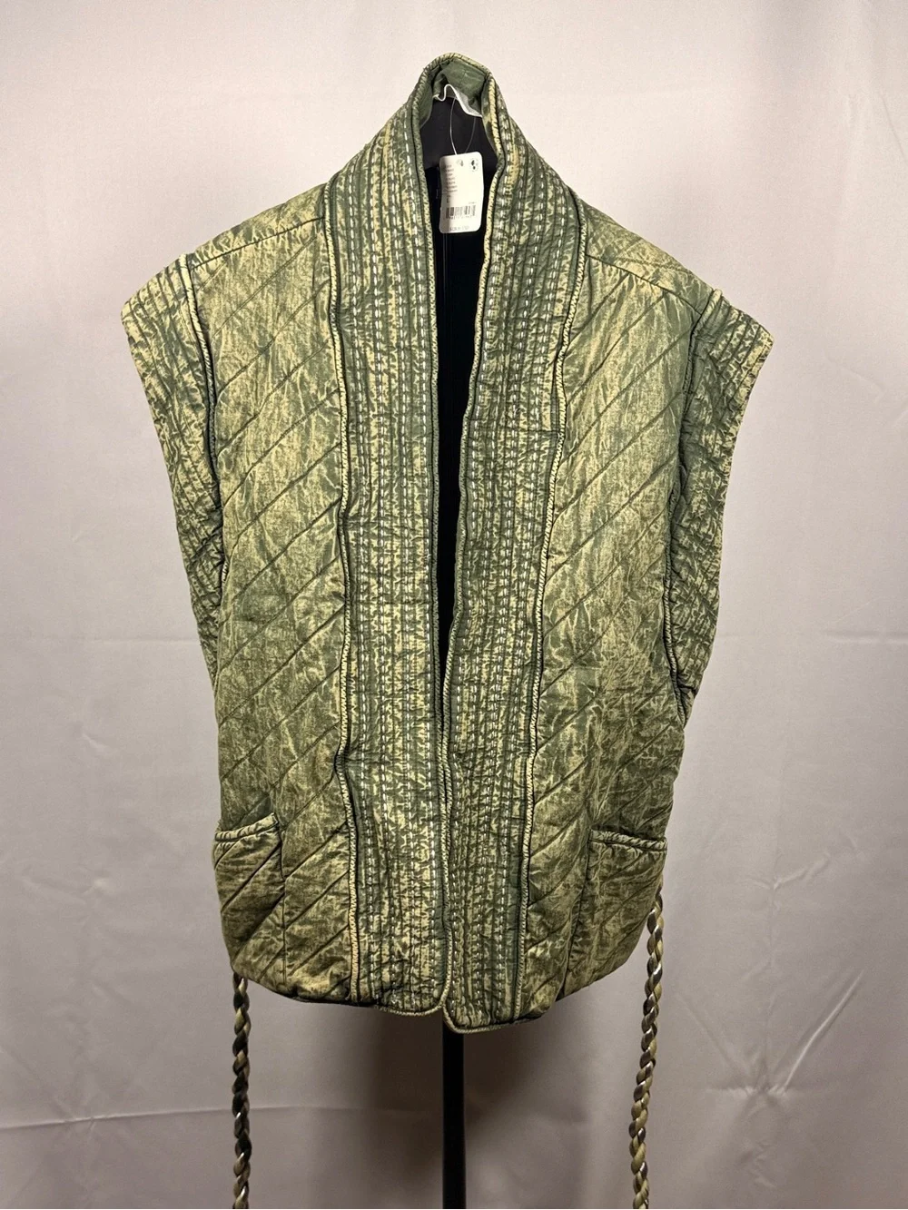 Free People x Llani Rare Quilted Oversized Vest in Olive Green Large NWT